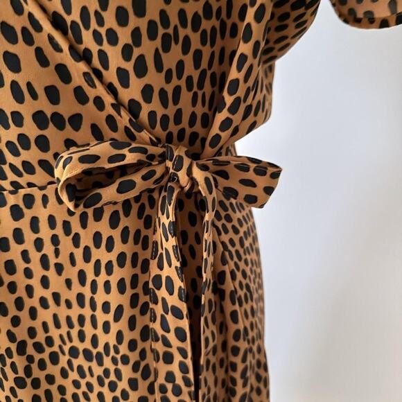 J.Crew Wrap Dress Womens 8 Brown Black Spotted Short Sleeve Tie Waist V Neck - Picture 5 of 16